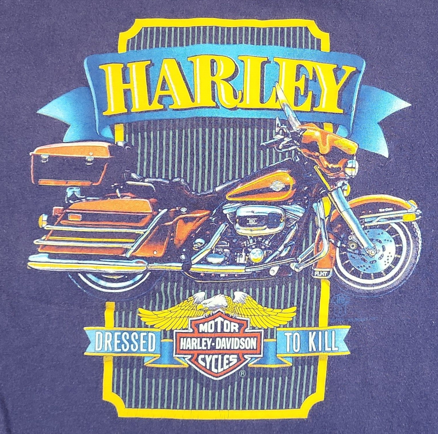 Vtg 1987 Purple Harley Davidson Dressed To Kill Graphic Single Stitch Shirt - L
