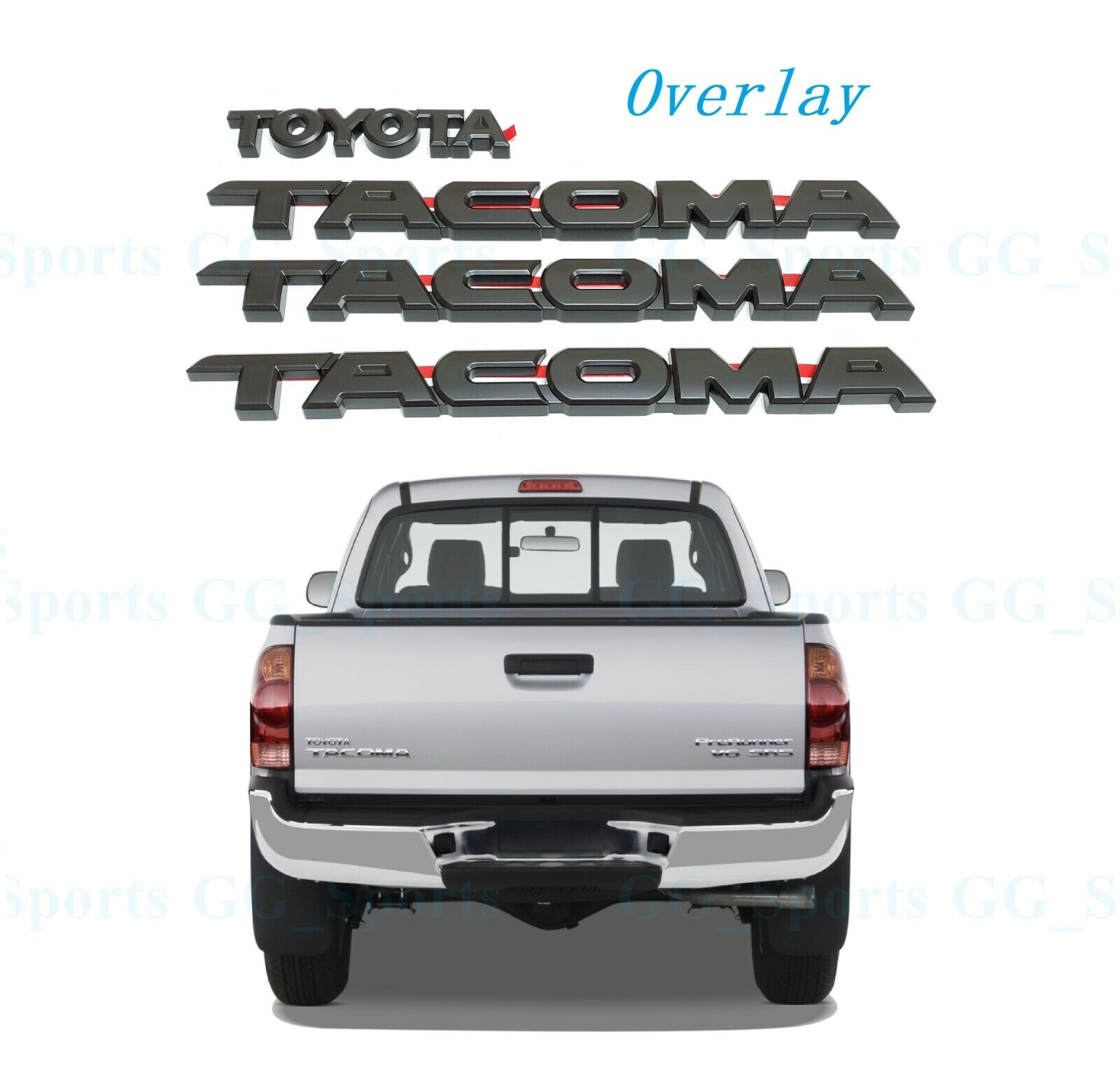 4PCS Kit Overlay Emblem Matte Black Side Door & Rear Tailgate Tacoma Toyota