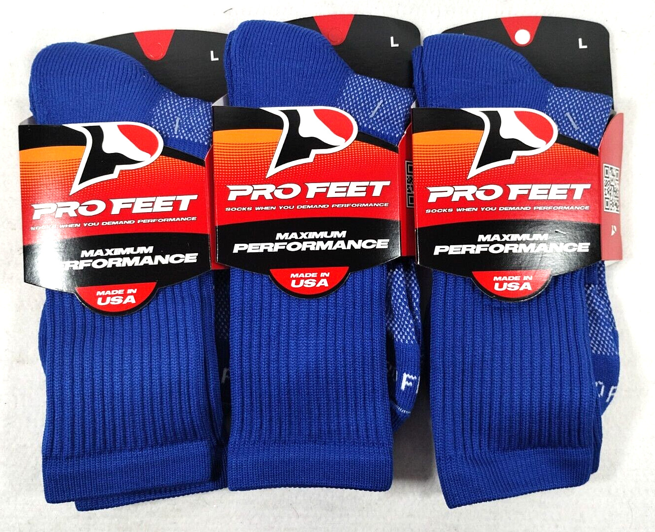 PRO FEET Maximum Performance Crew Socks Size L Large Royal Blue 3 Pairs