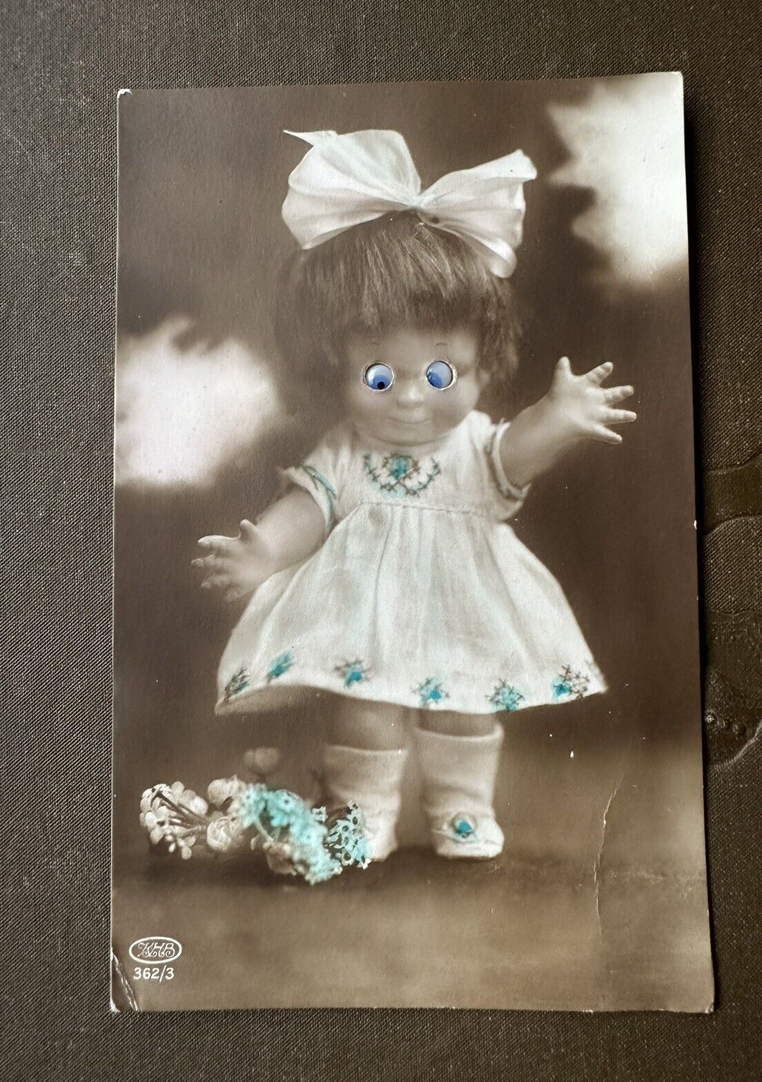 Antique 1920s googly eyed doll rppc postcard Used 