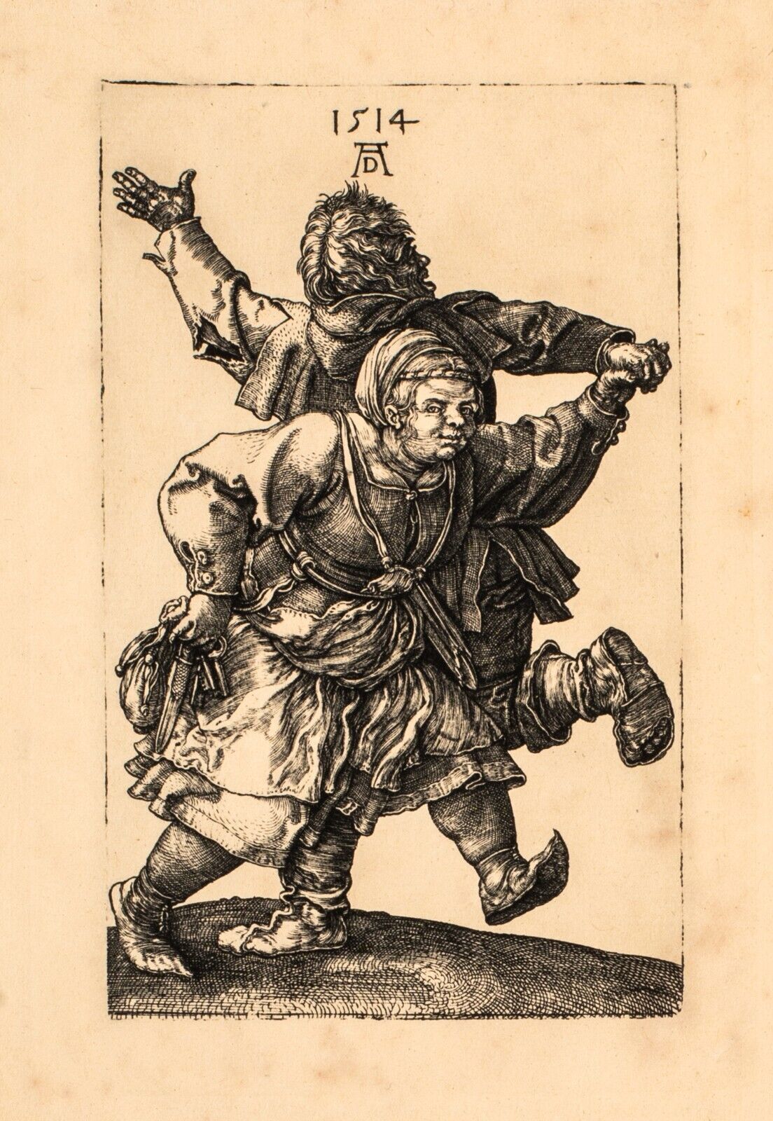 After Albrecht Durer, 1471-1528, Peasant Couple Dancing, Antique Etching