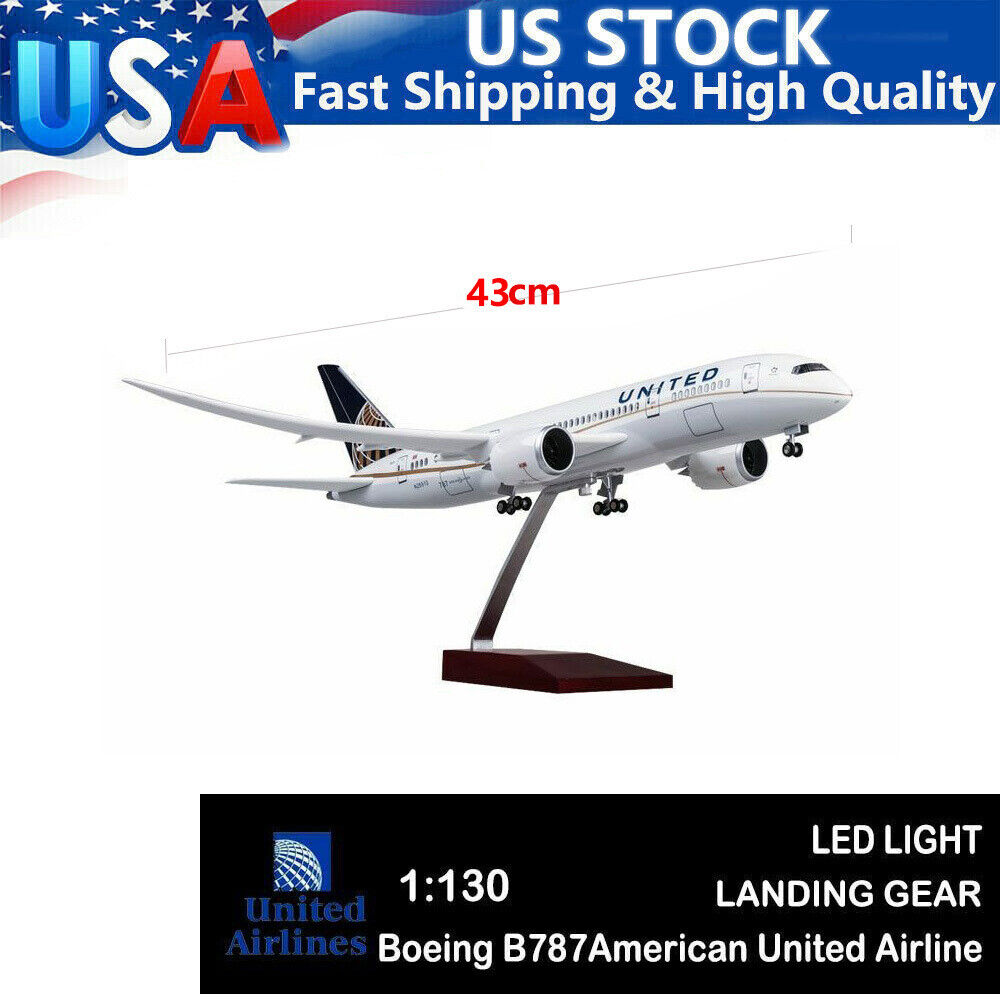 1/130 United Airlines Boeing B787 Replica Airplane Plane Model Toy w/ LED Lights