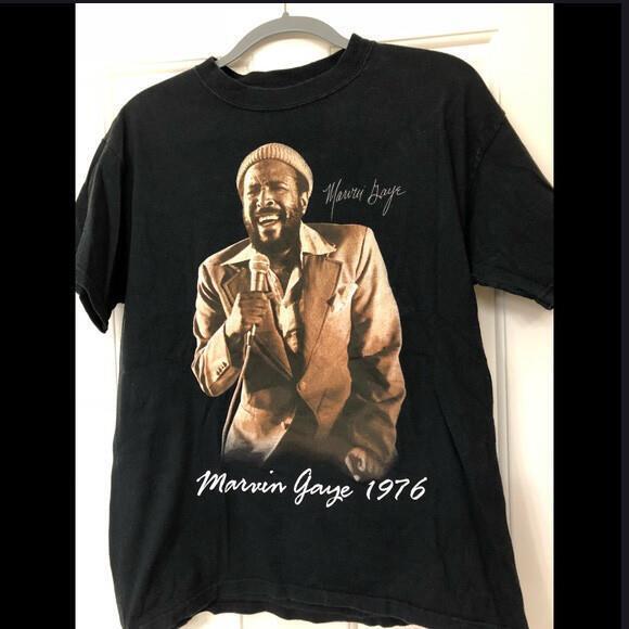 Vintage 1976 Live Tour Marvin Gaye Shirt Classic Black Men Unisex all size, new