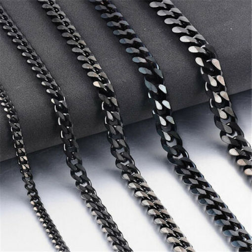 3/5/7/9/11mm Mens Cuban Curb Black Necklace Stainless Steel Link Chain 18\