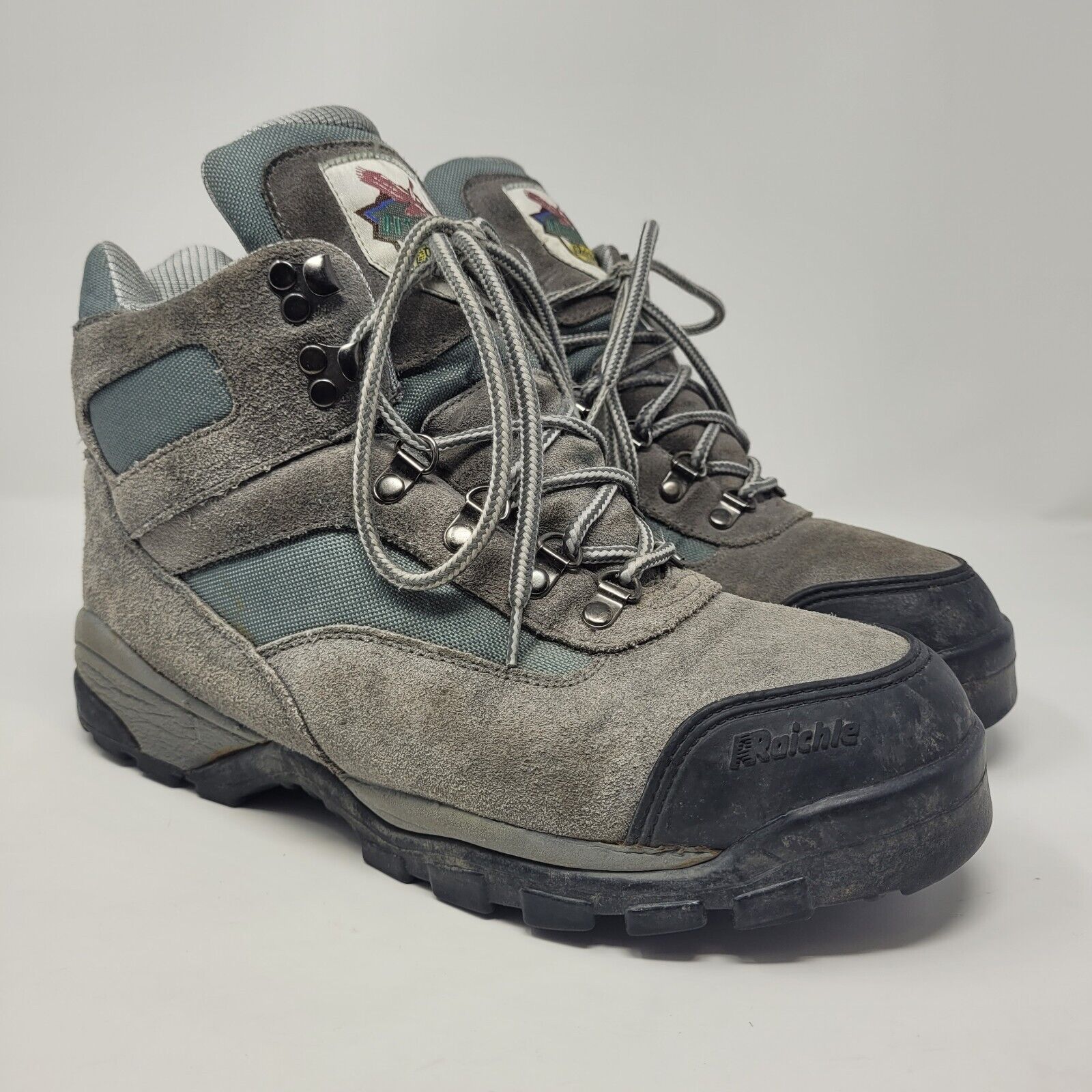 Raichle Boots Mens 11 Gray Suede Leather Hiking Outdoor Mountaineering Trail VTG