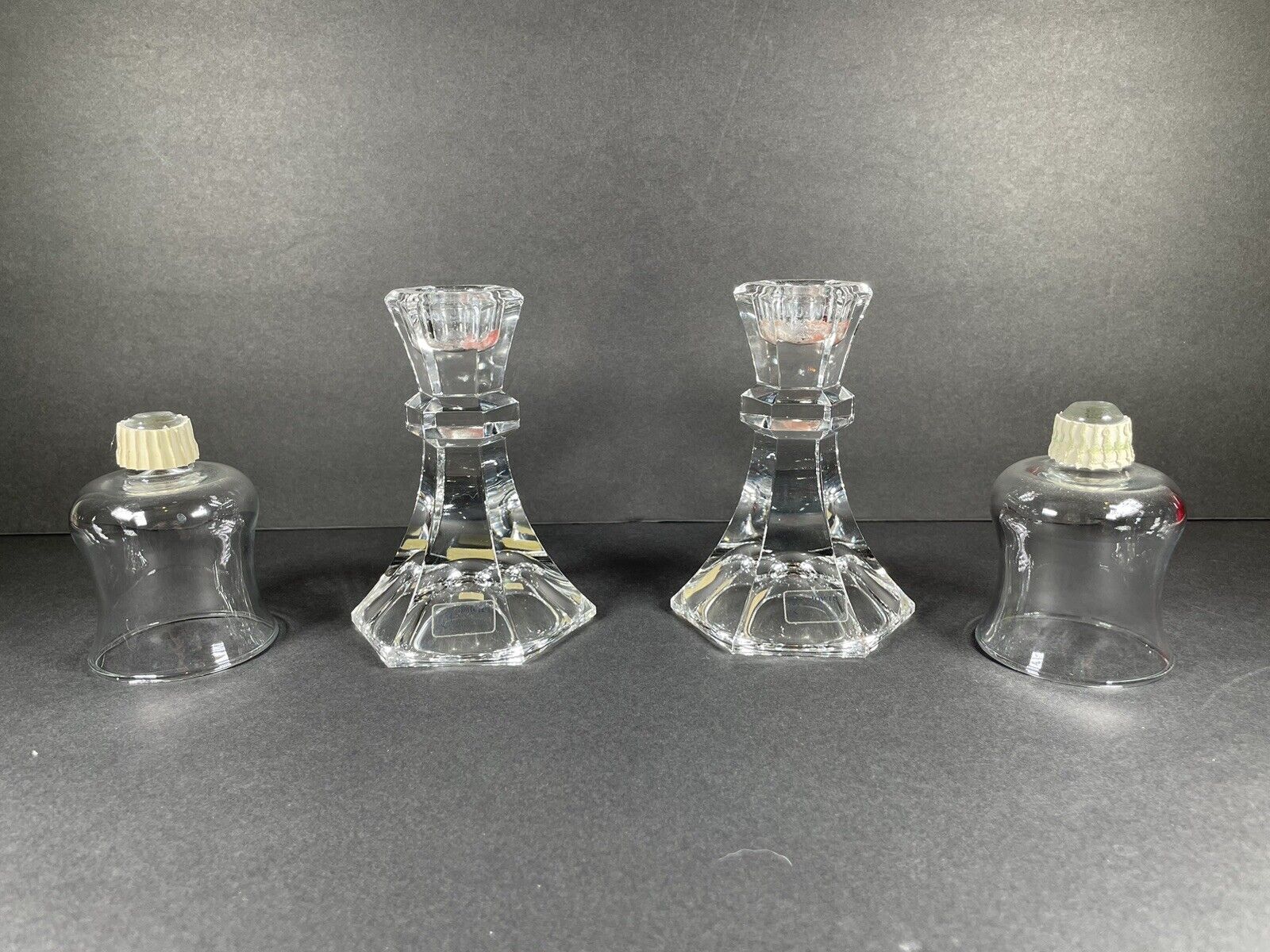 Towle 24% Lead Crystal Lot of 2  5”  Tall Candle Stick Holders With Votives
