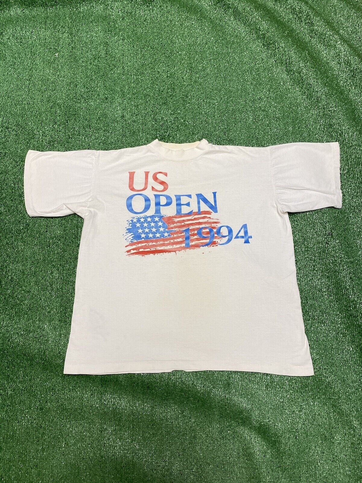 Vintage US Open Tennis White T-Shirt Men’s Size XL USA Flag Sports 1994 STAINED
