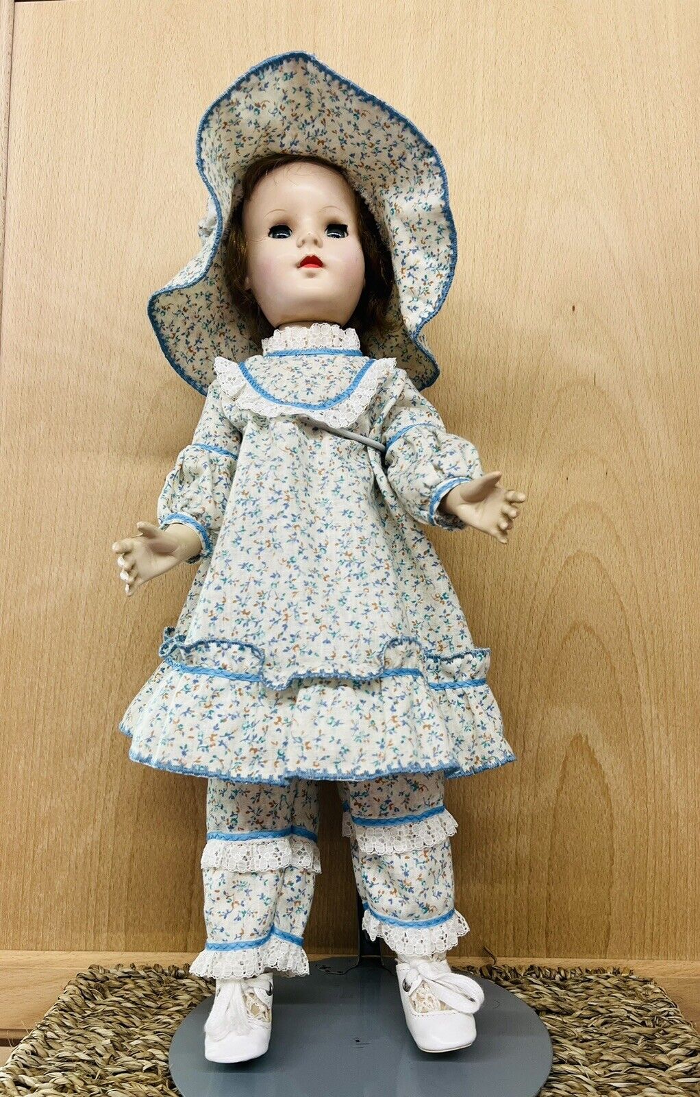 VTG  Char Baby Doll  Blue Eyes W/Pajama’s, Hat, Crocheted Socks, Shoes-UNIQUE
