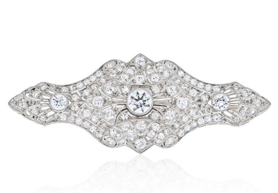 Old French Cut Lab-Created White 5.6CT Diamonds Antique Flower Design Brooch Pin