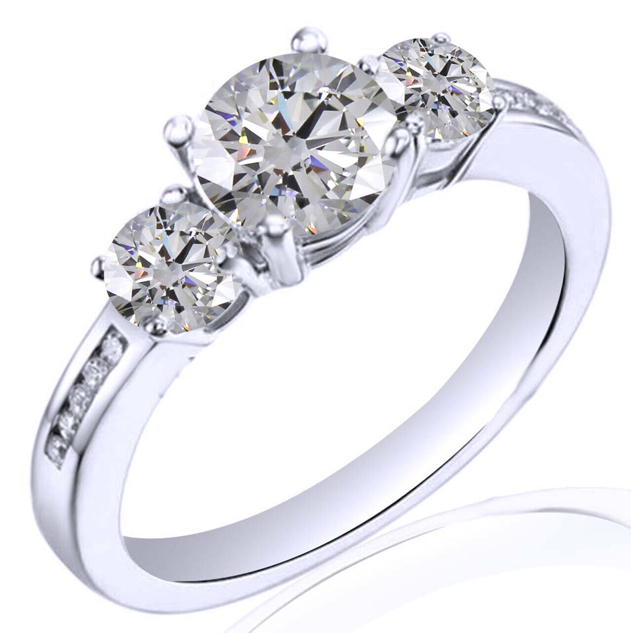 1.5 ct Diamonds Helen Three Stone Wedding Engagement Ring Sterling sz 5,6,7,8,9