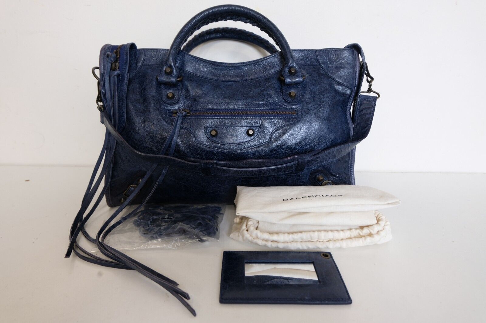 Balenciaga vintage bag city navy blue used authentic genuine leather Blueberry