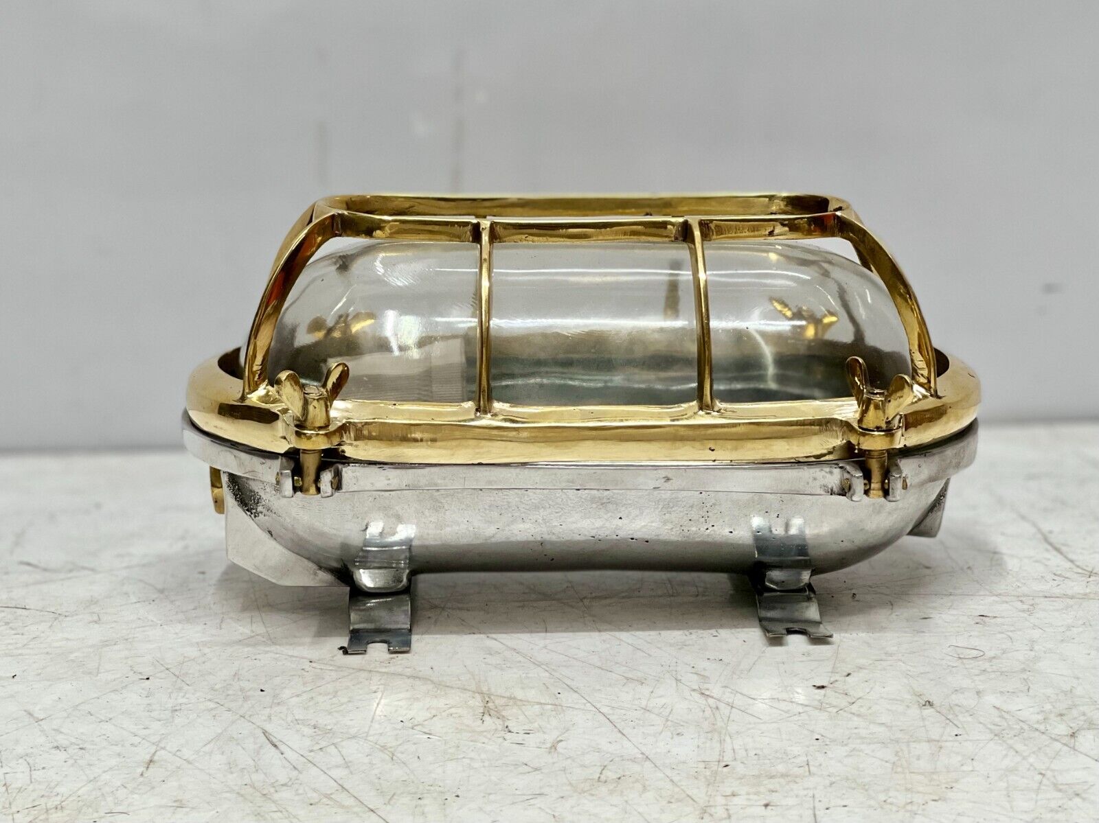 New Antique Style Aluminum Bulkhead With Brass Cage Cover Marine Light Lot of 2