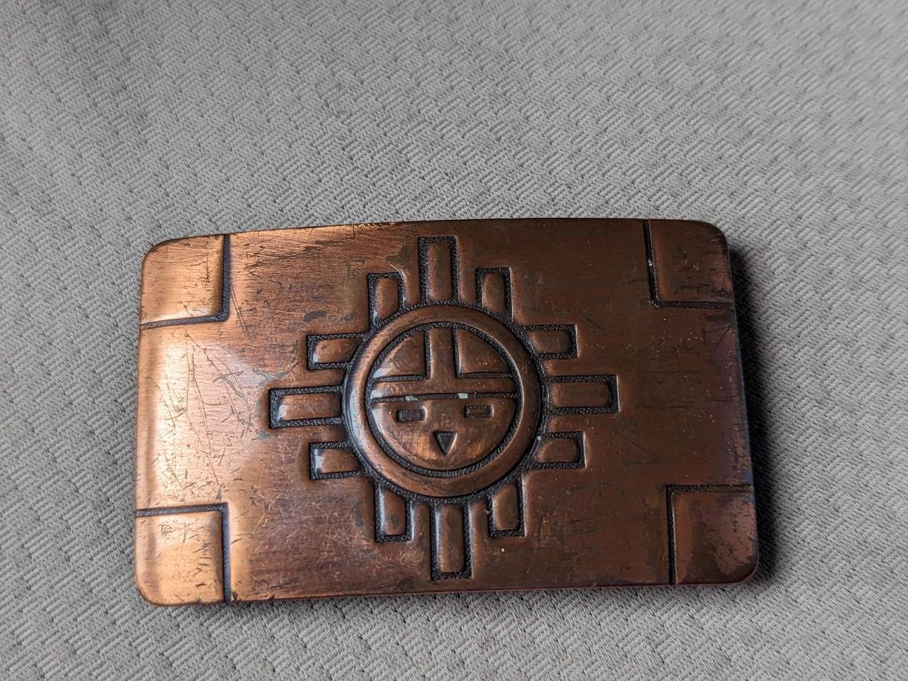 vintage USA made BELT BUCKLE native american AZTEC western CHAMBERS cowboy