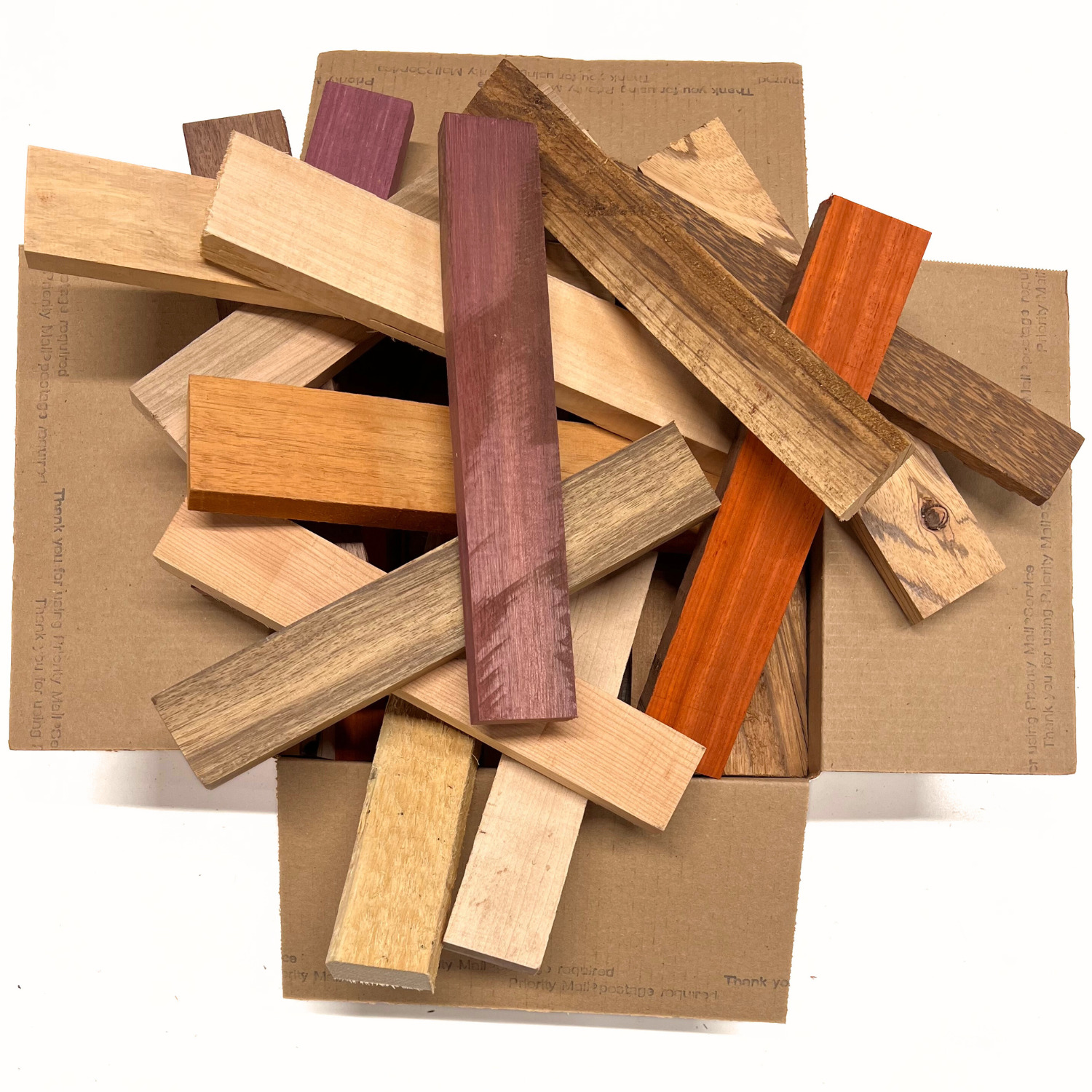 Box of Mixed Domestic & Exotics Wood Scrap Craft Carving Short Lumber Cut Boards