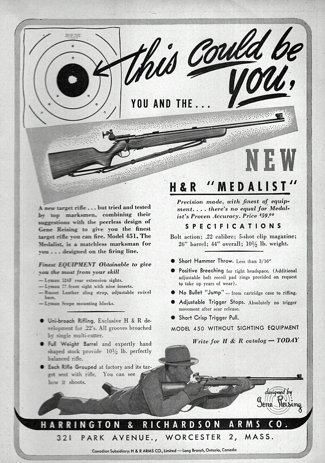 1948 Harrington & Richardson H&R Medalist Rifle Original Print Ad