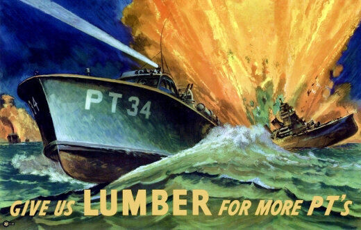 1943 WWII Poster PT Boat 11X17 Give Us Lumber