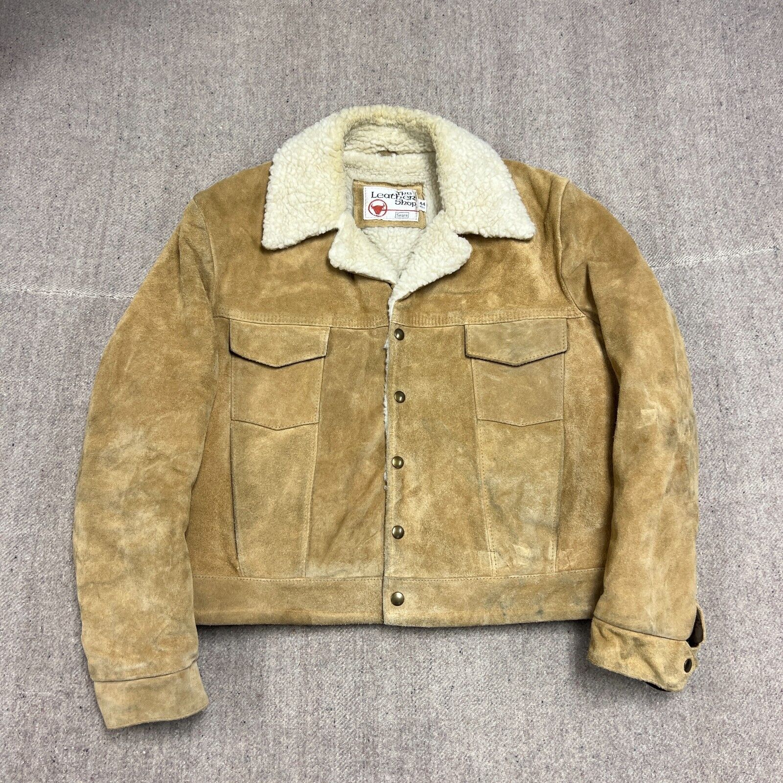 Vintage Sears Suede Jacket Mens Large Brown 1970s Sherpa Leather Shop Western