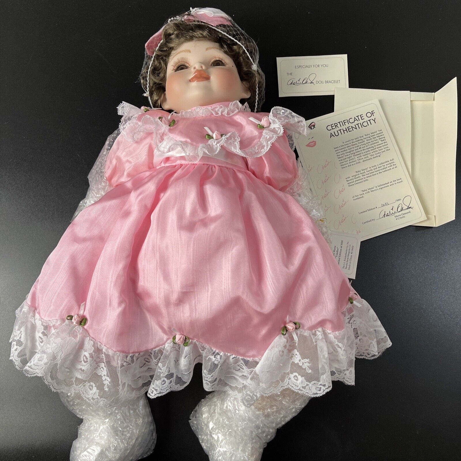 Marie Osmond Porcelain Doll From Toddler Series 1996 Baby Marie Pink Dress 22\