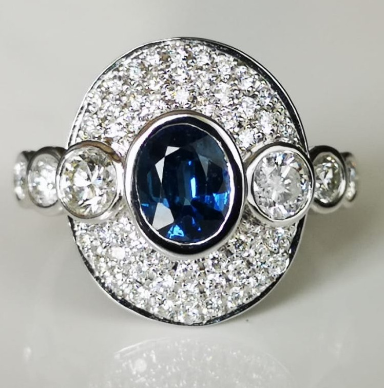 Early 20th Century Style Clear Blue 1.04CT Sapphire & 1.05CT CZ Fabulous Ring