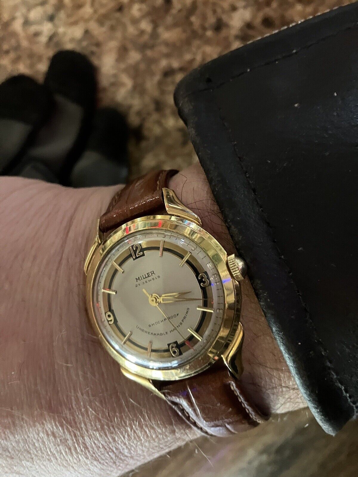 Unique Vintage Miller 21 Jewel Wristwatch With Leather Band