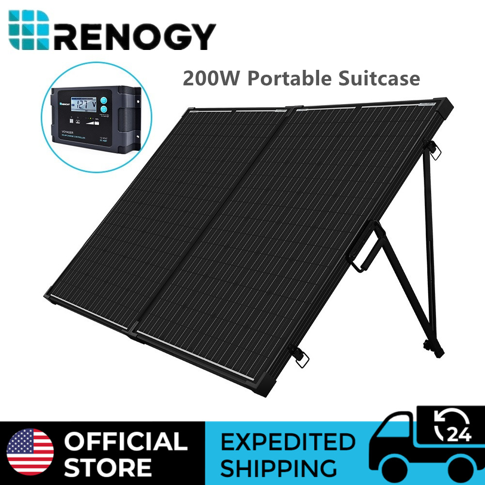 Renogy 200Watt 12Volt Mono Foldable Solar Suitcase W/ 20A Voyager for RV Camping
