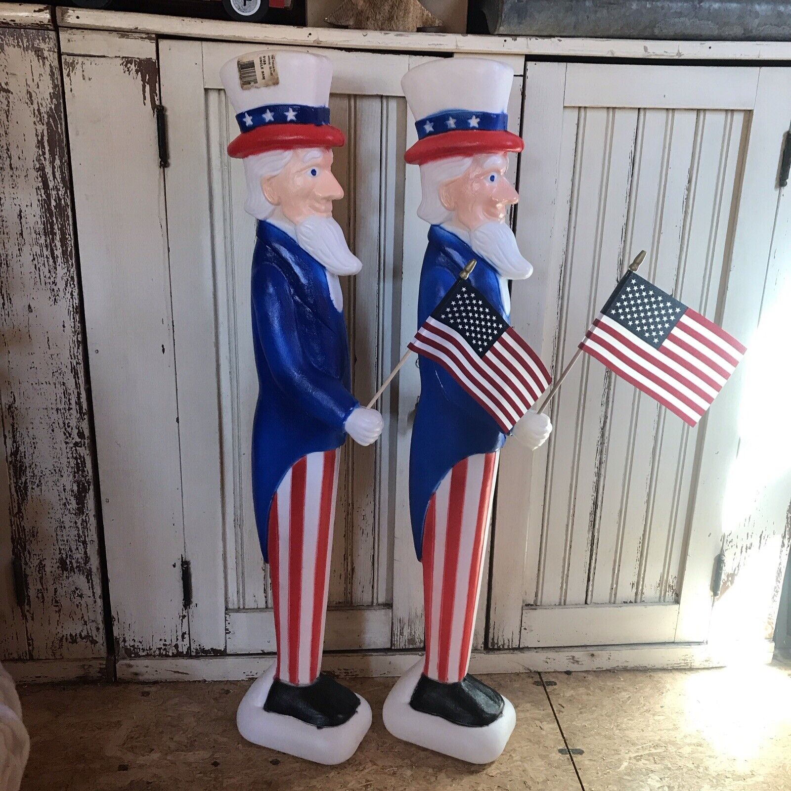Vintage Blow Mold Uncle Sam’s Patriotic American Flags Union Pair