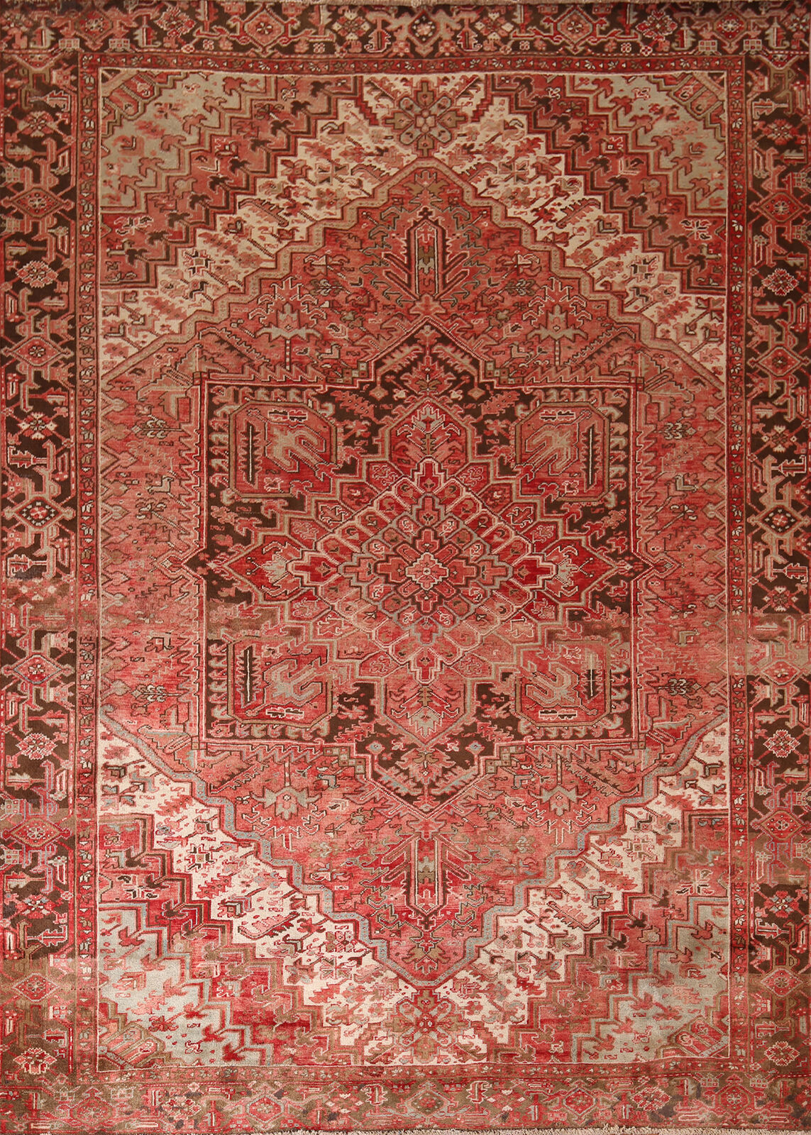 Vintage Red/ Dark brown Handmade Wool Heriz Traditional Room Size Area Rug 10x11