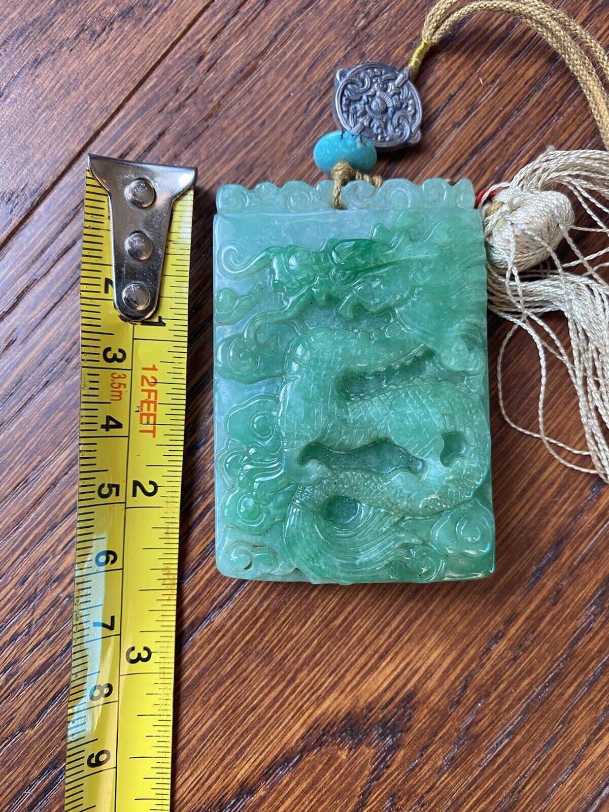 Antique Chinese Jadeite Dyed Pendant Dragon Carving