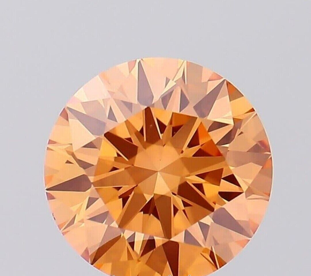 2 Ct Natural Orange Diamond Round Cut D Grade VVS1 +1 Free Gift Rec Q10