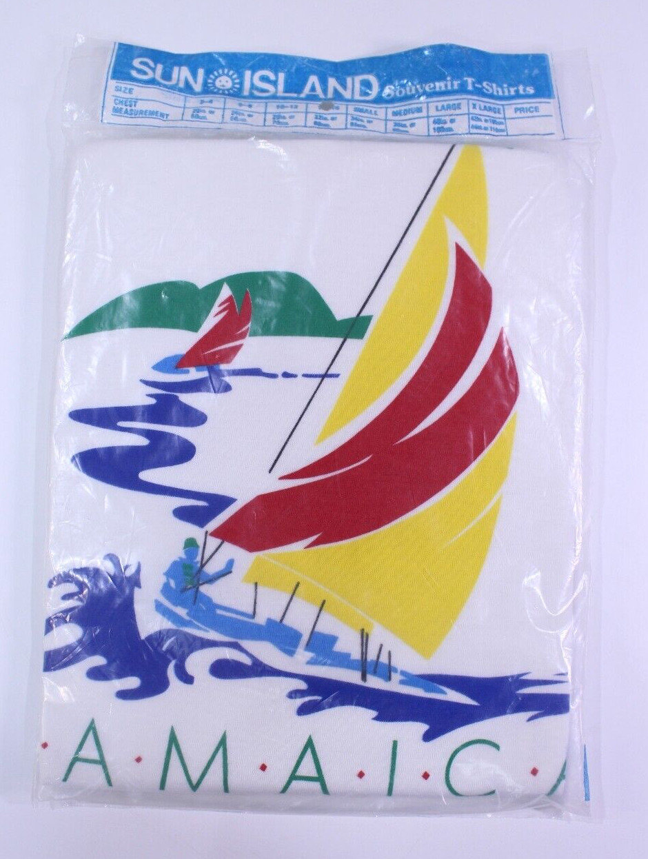 NOS VTG Sun Island T-Shirt Tee SIngle Stitched Sailboat Wind Ocean Jamaica L NEW
