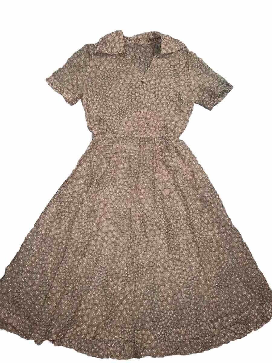 Vintage 1920-30’s crepe Dress peach heart print polka dot SHEER Pin Up 36” bust