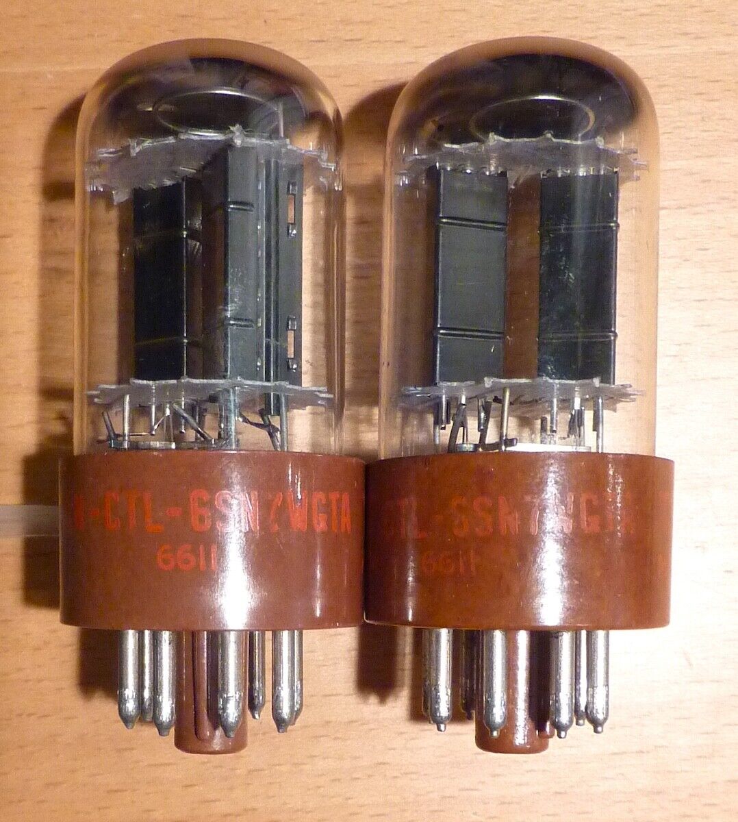 Pair 2 TungSol 6SN7 WGTA tubes black plate Tested strong Hickok 539 US brown 60s