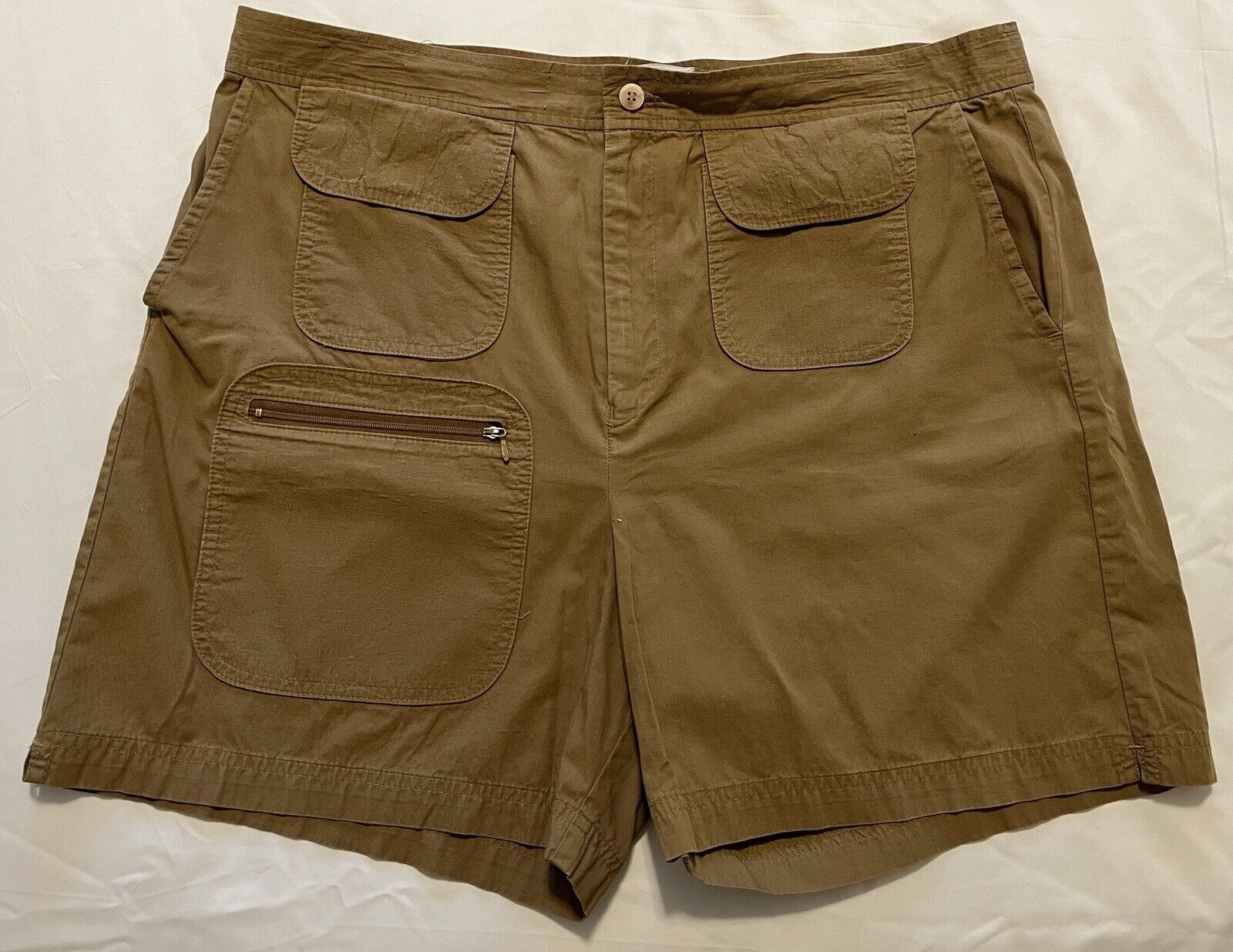 Vintage Bruce Jenner Duofold Cargo Shorts Men\'s 40 Hook & Loop Pockets Lt. Brown