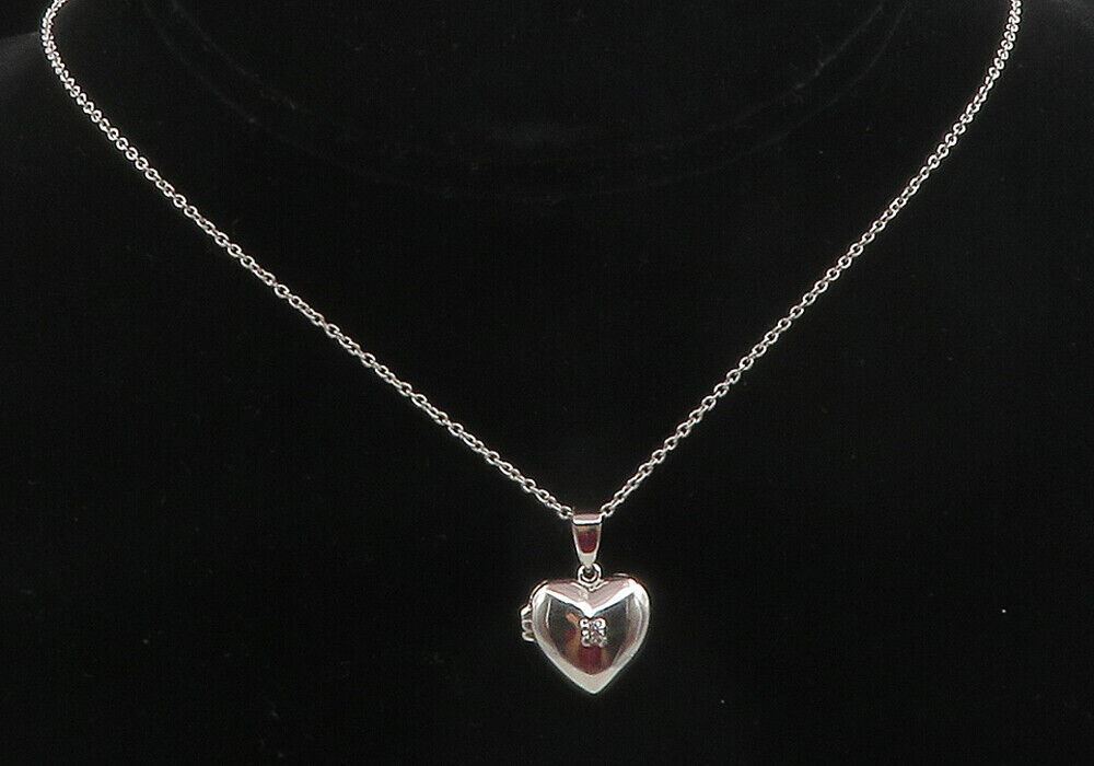 925 Sterling Silver - Topaz Love Heart Locket Chain Necklace (OPENS) - NE2050