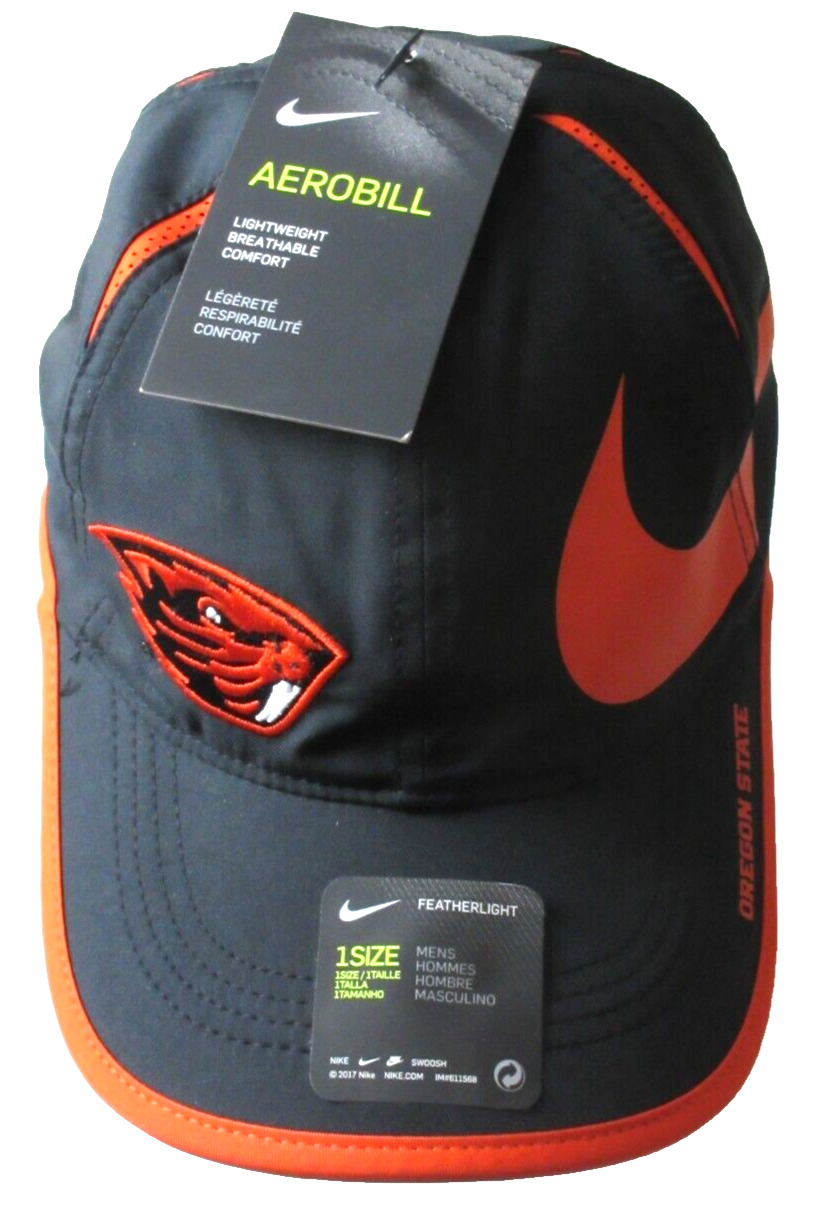 Nike DRI-FIT Men\'s OSU Oregon State Beavers Big Swoosh Hat Black Orange NWT