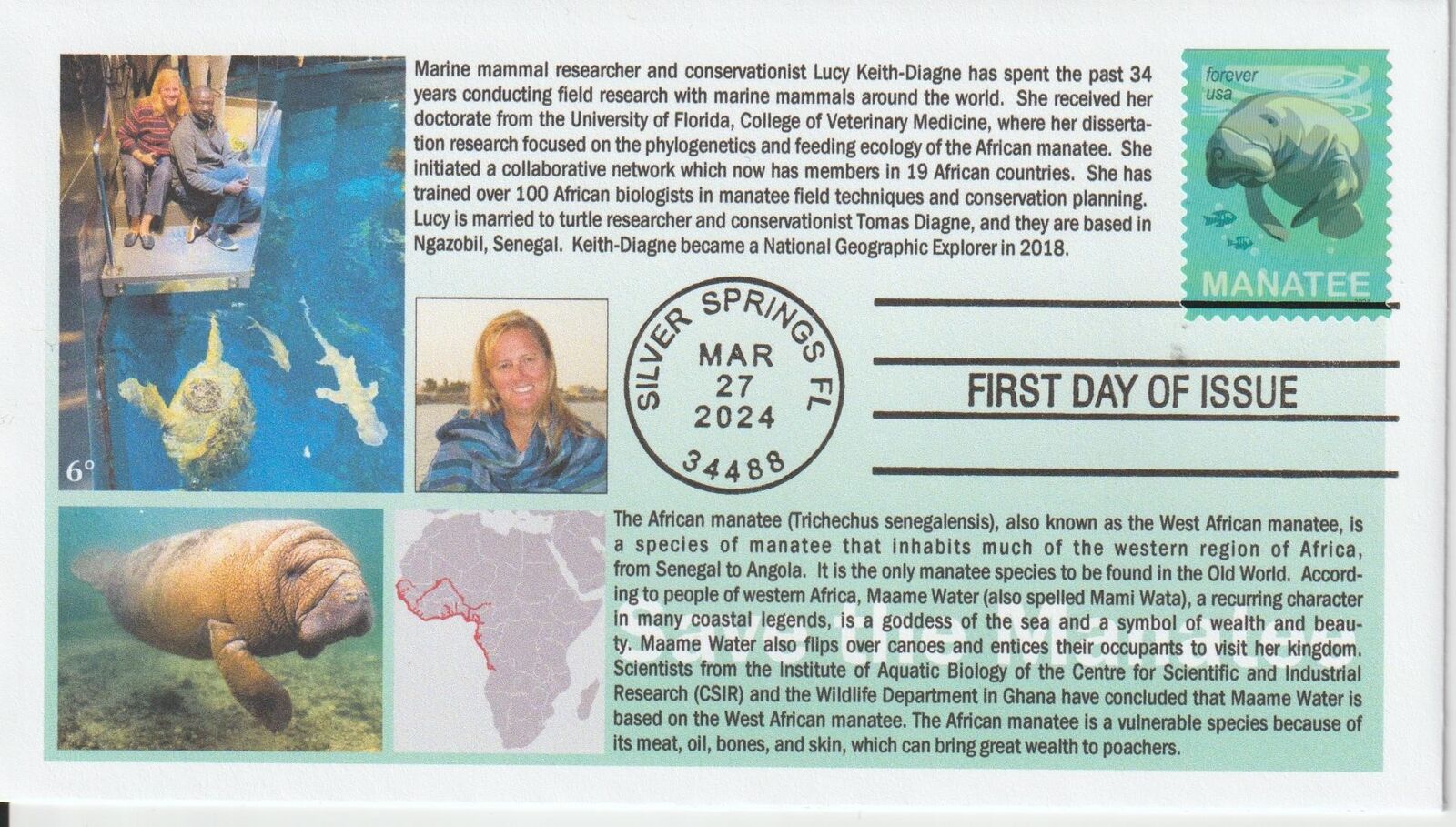 6° Cachets 5851 Manatee Marine Mammal Research and Conservation in West Africa 