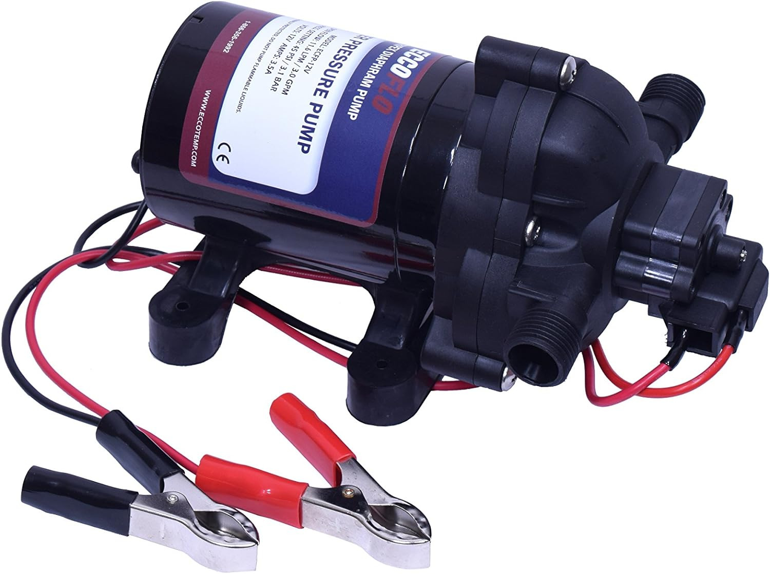Eccoflo Diaphragm 12V Water Pump and Strainer Black