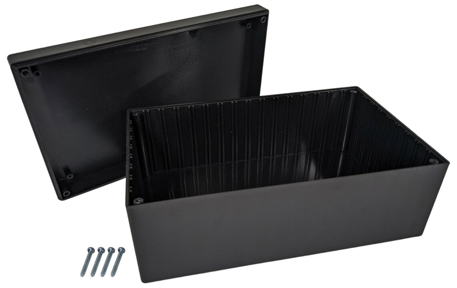 Black ABS Plastic Enclosure Project Box with Lid + Screws, 8.82\