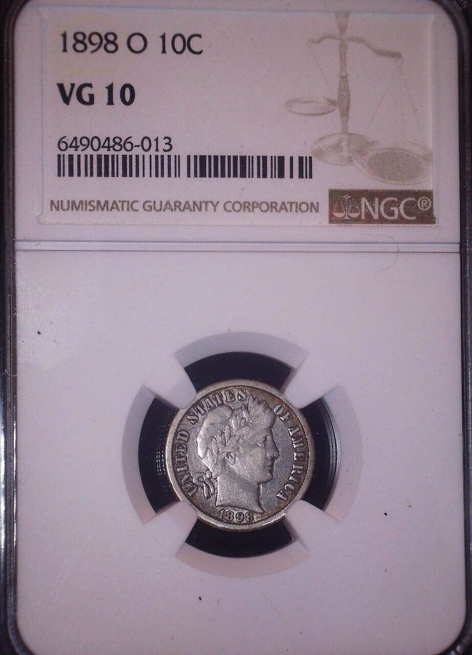 1898-O Barber Dime, NGC VG 10. Tougher Date, Issue Free
