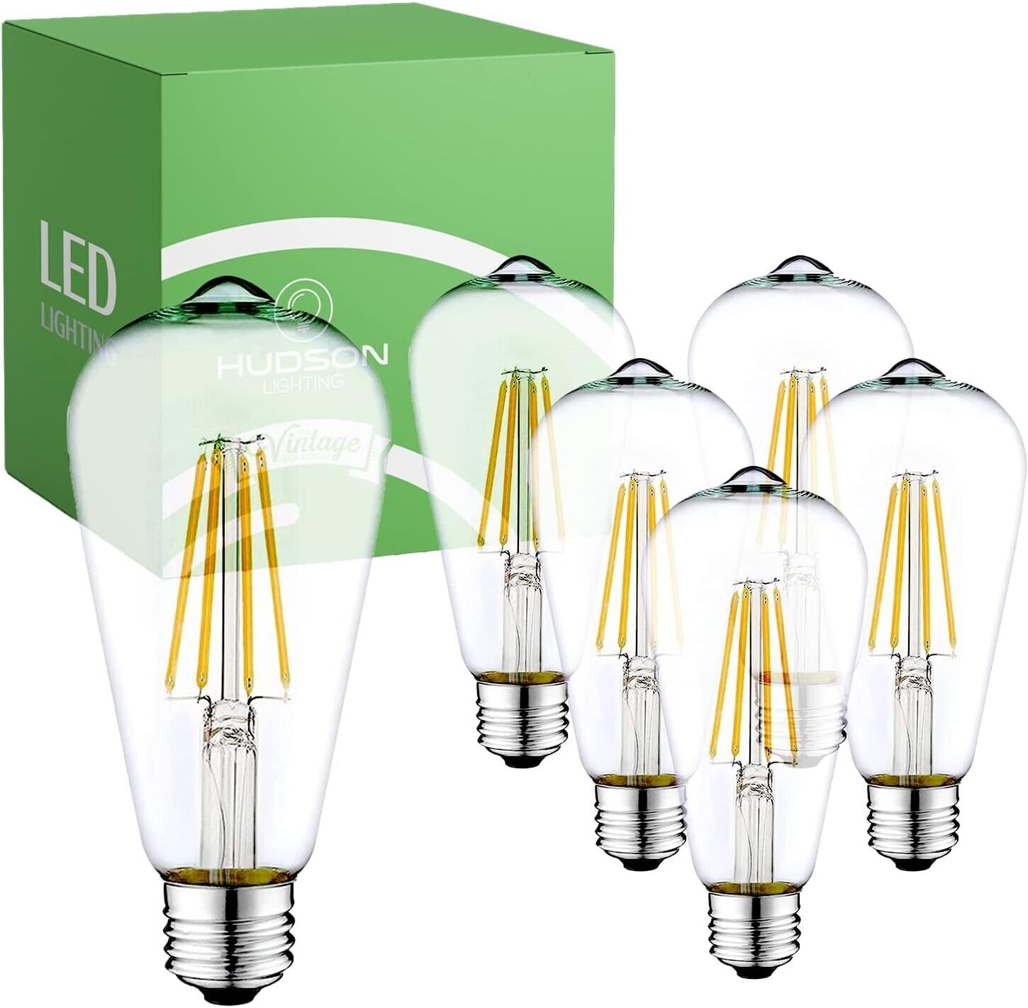 Hudson Vintage LED Edison Light Bulbs 60W (6 Pack)- E26/E27 Base 5000K Dimmable