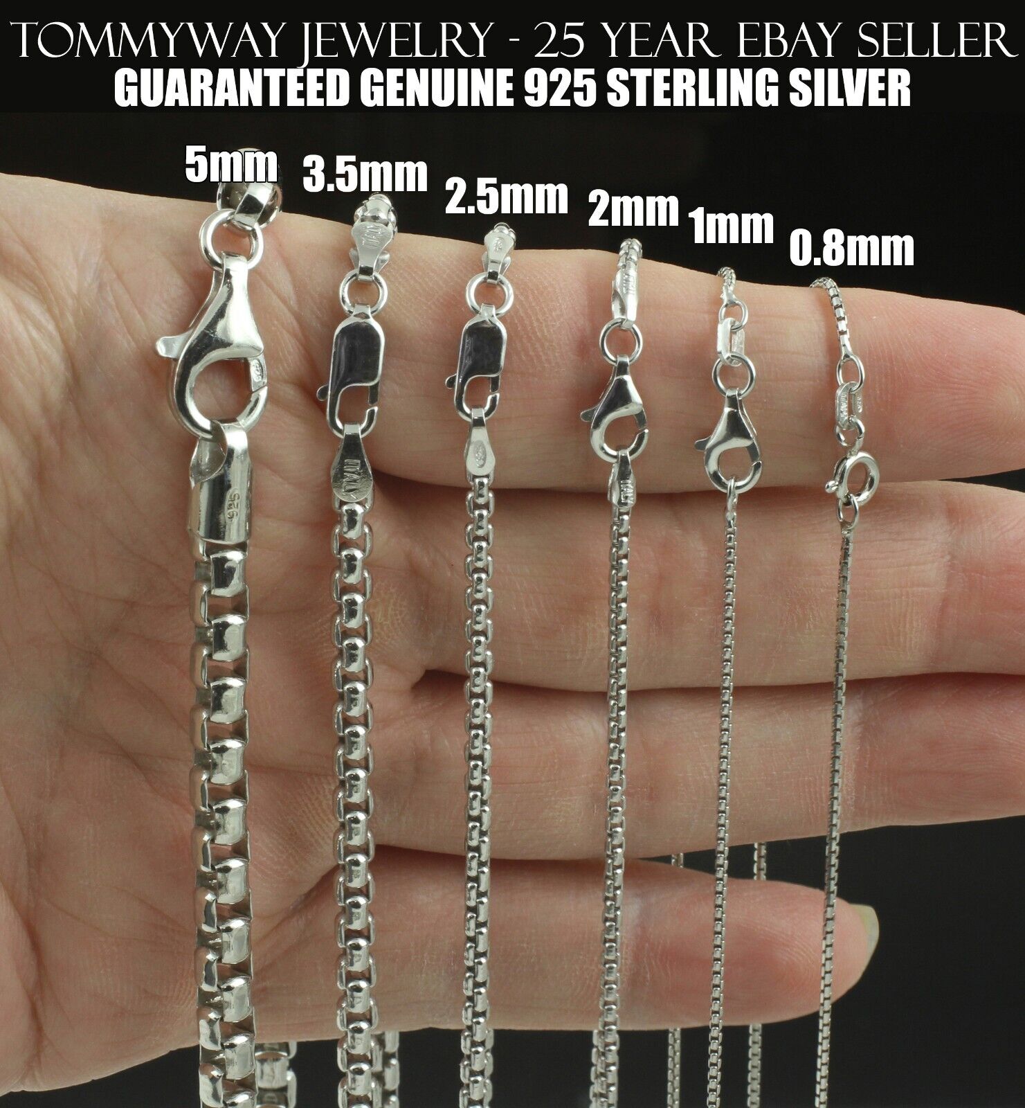 Guaranteed 925 Sterling Silver Rhodium Plated Round Box Chain Necklace 1mm-5mm