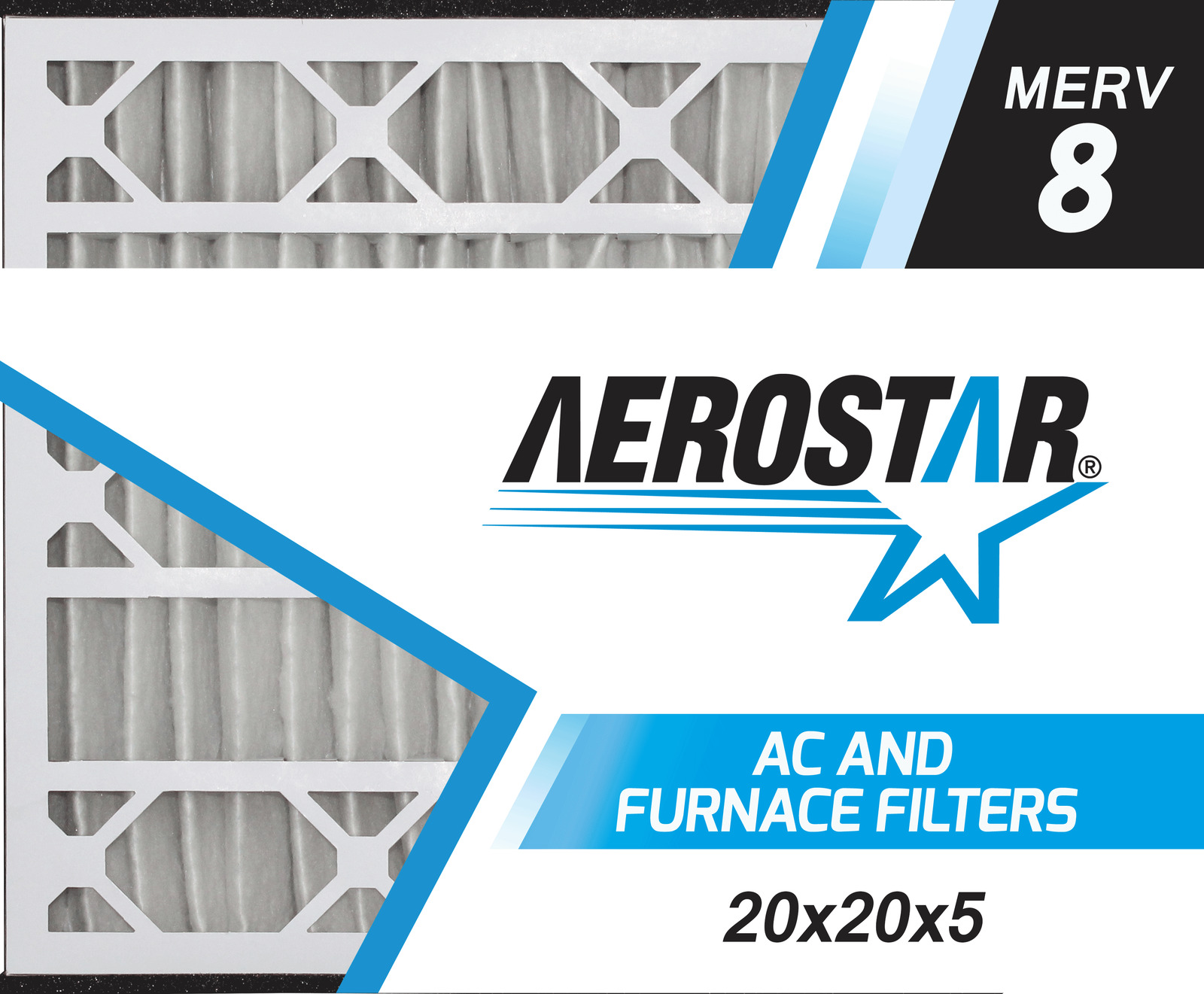 Aerostar 20x20x5 MERV 8 Furnace Air Filter, 2 Pack