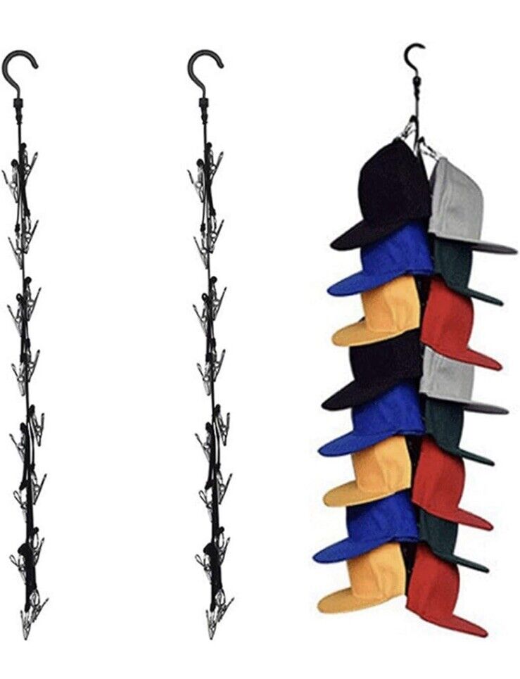 BetterJonny 2 Pack Closet Hanging Hat Organizer Rack 16 Stainless Steel Clips