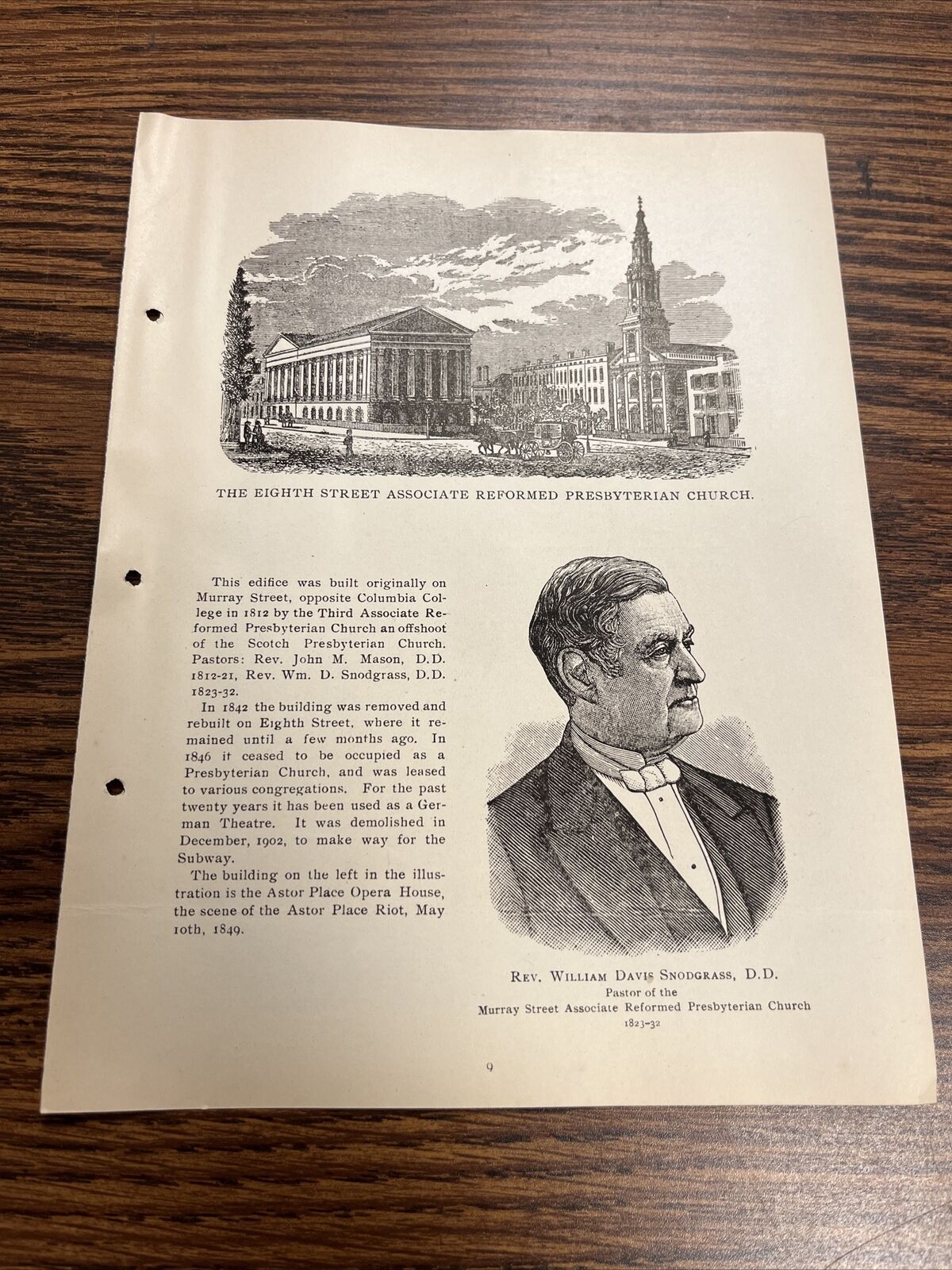 Antique Paper Eighth Street Associate Reformed Presbyterian Church New York City