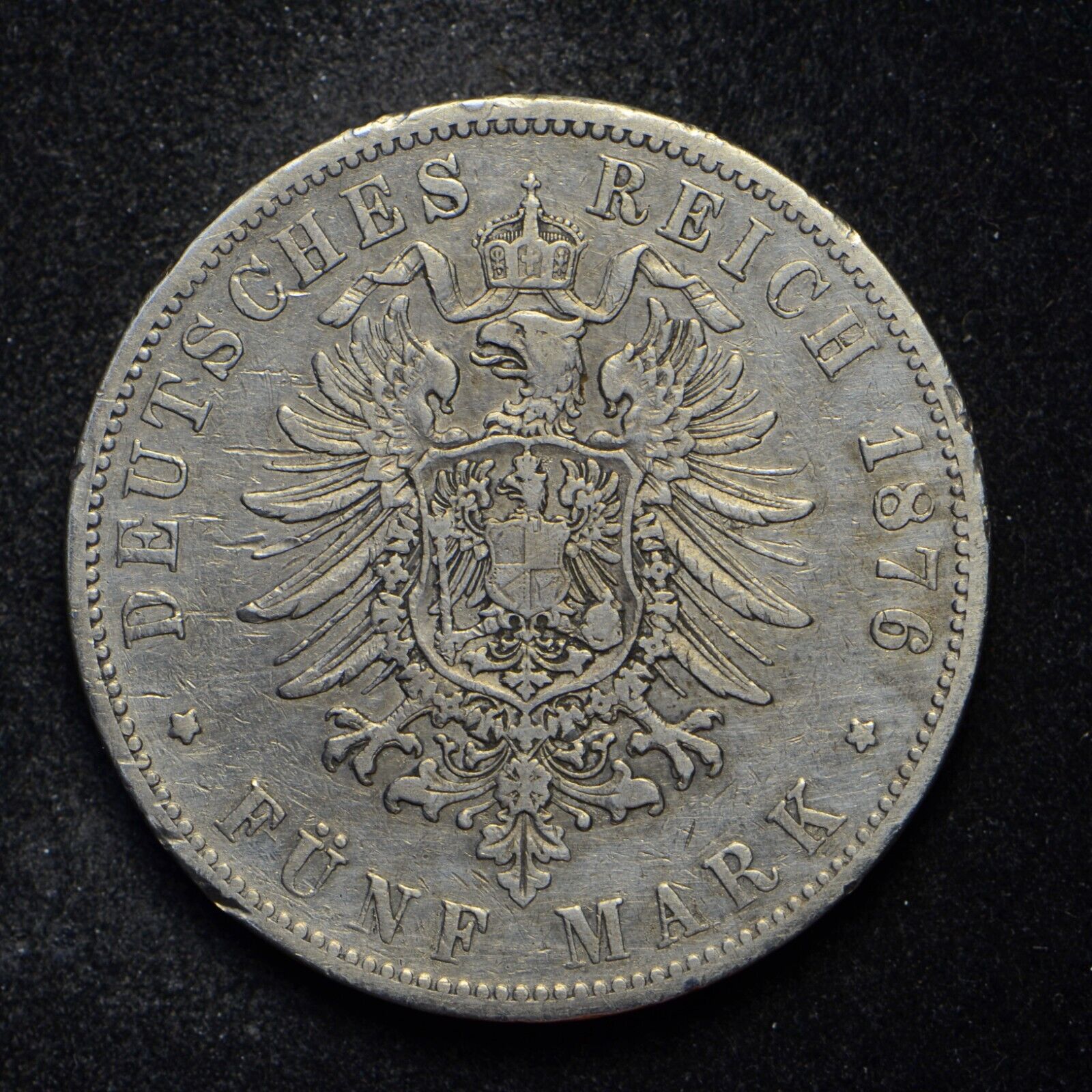 1876-B Germany 5 Mark Prussia .900 Silver (cn12854)