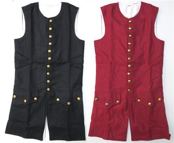 18th Century Waist Coat Wool LONG STYLE - Revolutionary War Era Reproduction