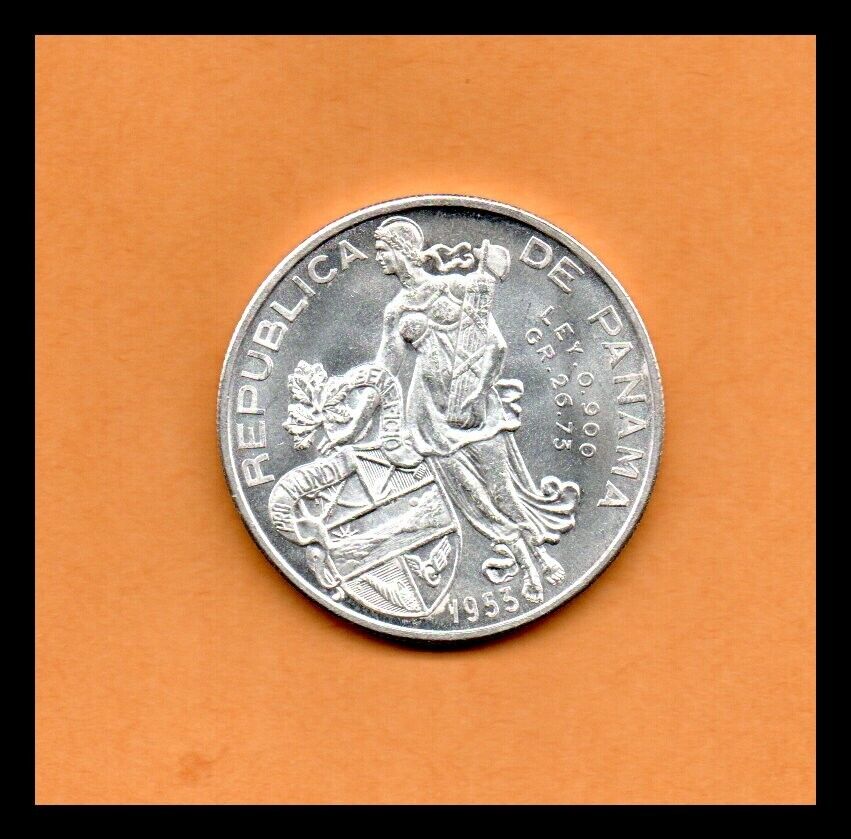 Panama UNC Coin 1 Balboa 1953 Silver Crown Lei .900, 50th Anniversary, 26.73gr.