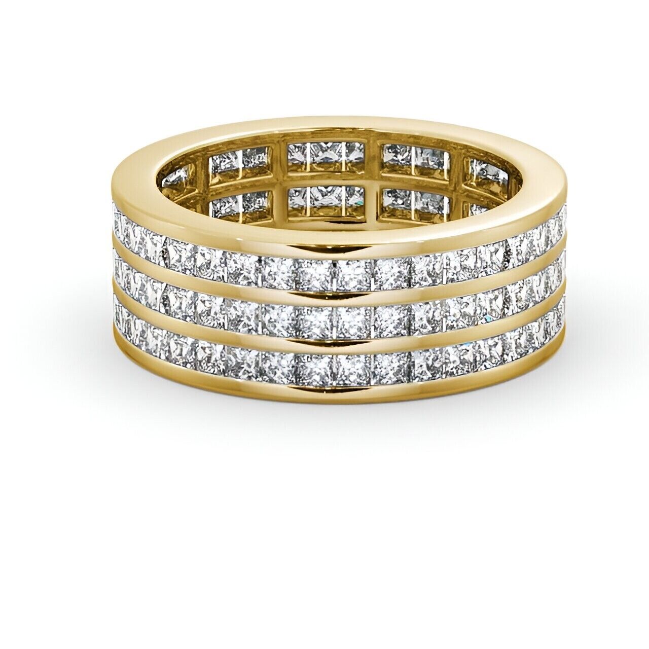 2.40 TCW Full Eternity Princess Lab Created Diamond Channel Ring 18K Yellow Gold