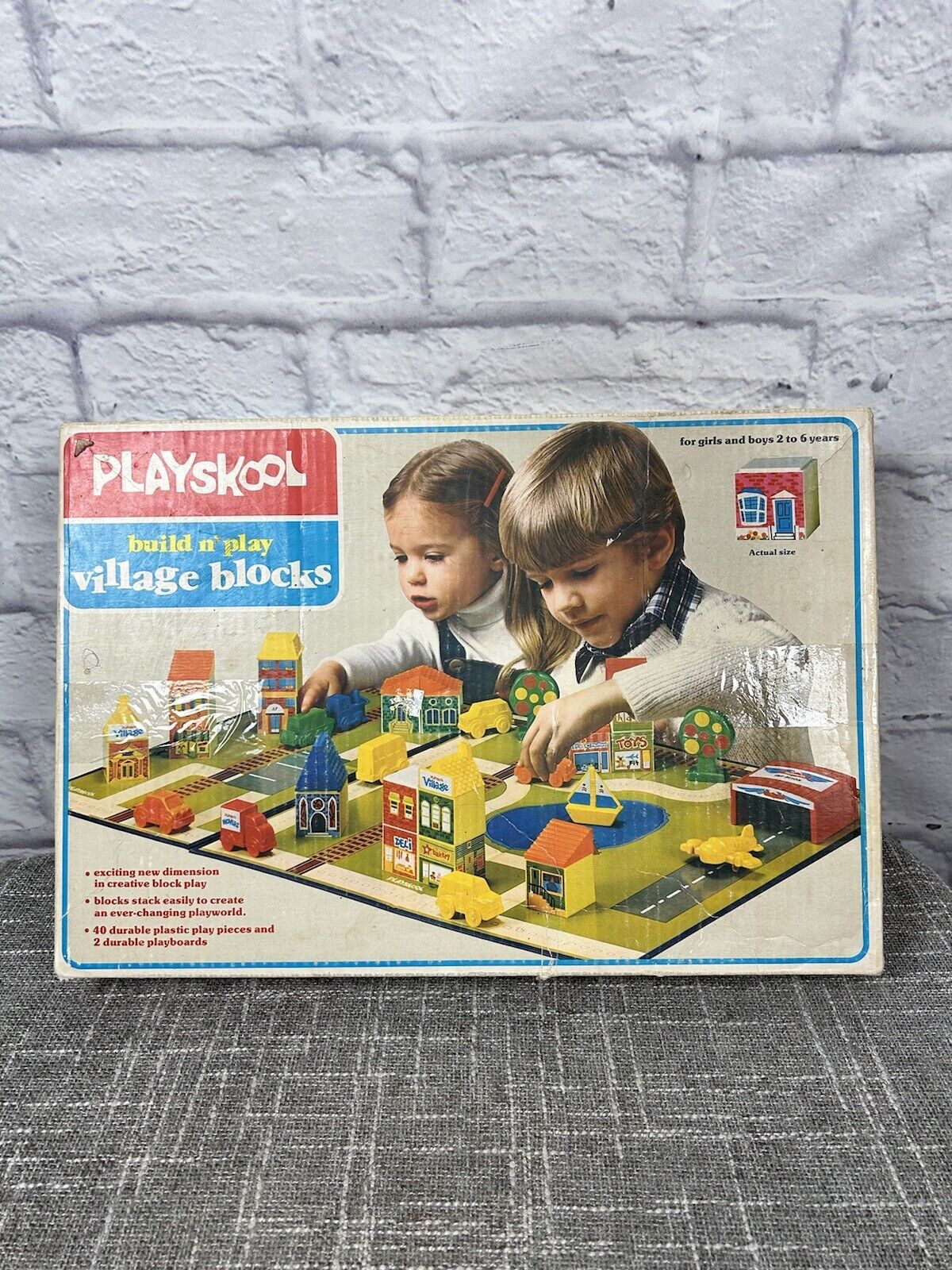 Vintage 1982 Playskool 560 Build N\' Play Village Blocks w/Box Set Creative Toy