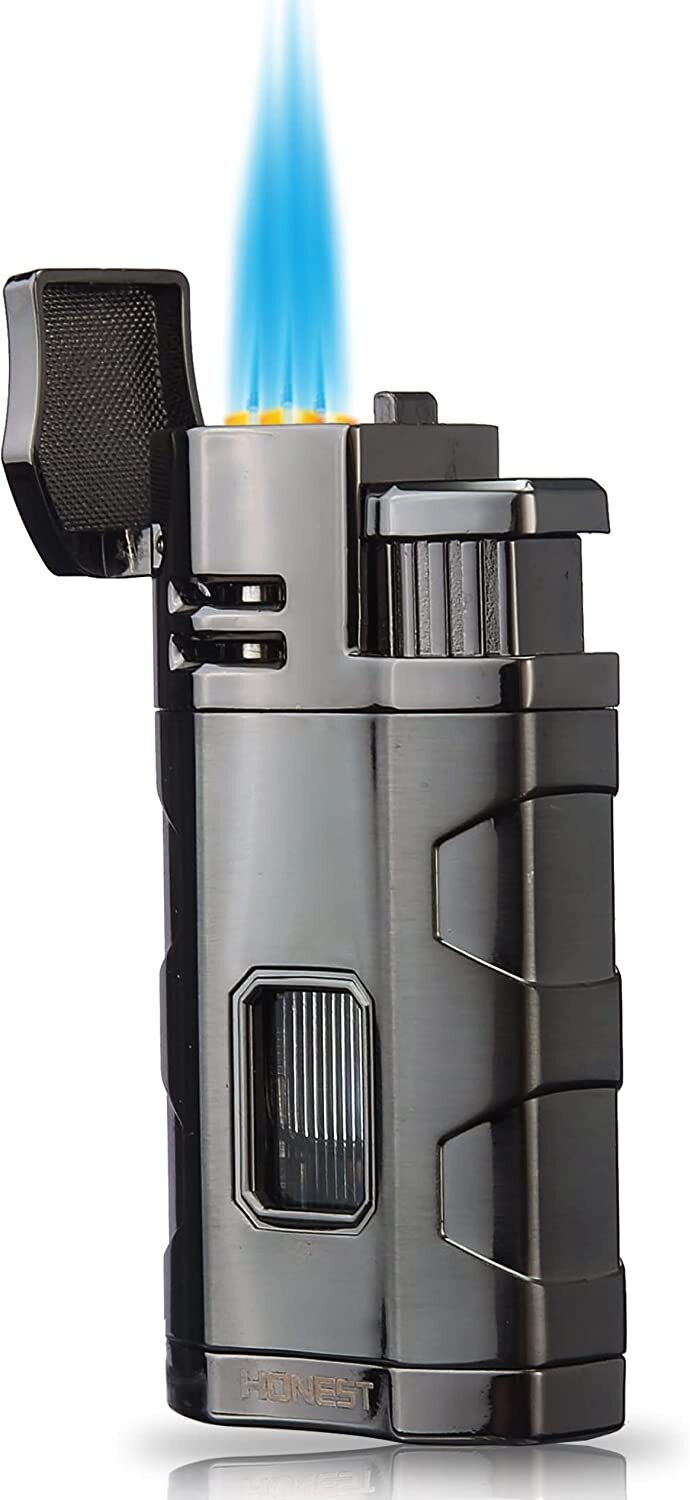 Cigar Lighter Butane 3 Torch Jet Flame Lighter With Cigars Cutter Punch Accessor